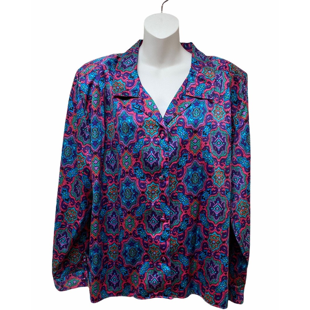 Vintage Diane Von Furstenberg DVF Size 16 Retro Bold Print Blouse NEW NOS